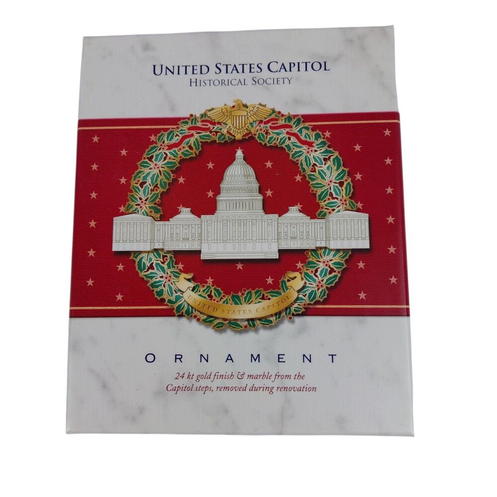 UNITED STATES CAPITOL 24k Gold Finish Marble Christmas Ornament 2003 Boxed
